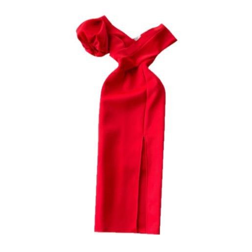 Premium High-End Women's Party Dress Summer Style Asymmetrical Neck Off-Shoulder Puff Sleeves High Waist Slit Banquet Gown_ecoleips.com