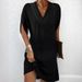 Women's V-Neck Smocked Batwing Sleeve Dress, Flowy Spring Summer Casual Maxi Dress With Elastic Waist_ecoleips.com