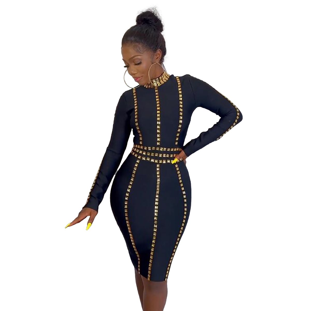 Women’s Clothing Sexy Slim Hot Diamond Elastic Tight Hip Long Sleeve Dress_ecoleips.com