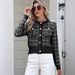 Elegant Checkered Knit Cardigan With Pearl Buttons - Women's Casual Chic Open Front Sweater_ecoleips.com