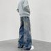 Women's Clothing 3D Printed Straight Loose Ink Splashed Print High Distressed Jeans_ecoleips.com