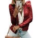 2025 Spring New European And American Women's Fashion Stand Collar Color Block Sequin Short Casual_ecoleips.com