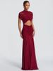 Mozision Short Sleeve Ruched Sexy Maxi Dress Women Elegant Hollow Out Turtleneck Bodycon Pleated Club Party Long Dress Female_ecoleips.com