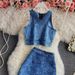 Women's Clothing New Slim Fit Zipper Short Denim Camisole Two Piece Suit Irregular Slit Hip Skirt_ecoleips.com