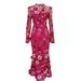 Women's Clothing Mesh Round Neck Long Sleeve Colorful Three Dimensional Flower Hip Fishtail Dress_ecoleips.com