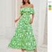 Cross-border European And American Foreign Trade Independent Site Summer Hot-selling Off-shoulder Printed Ruffle_ecoleips.com