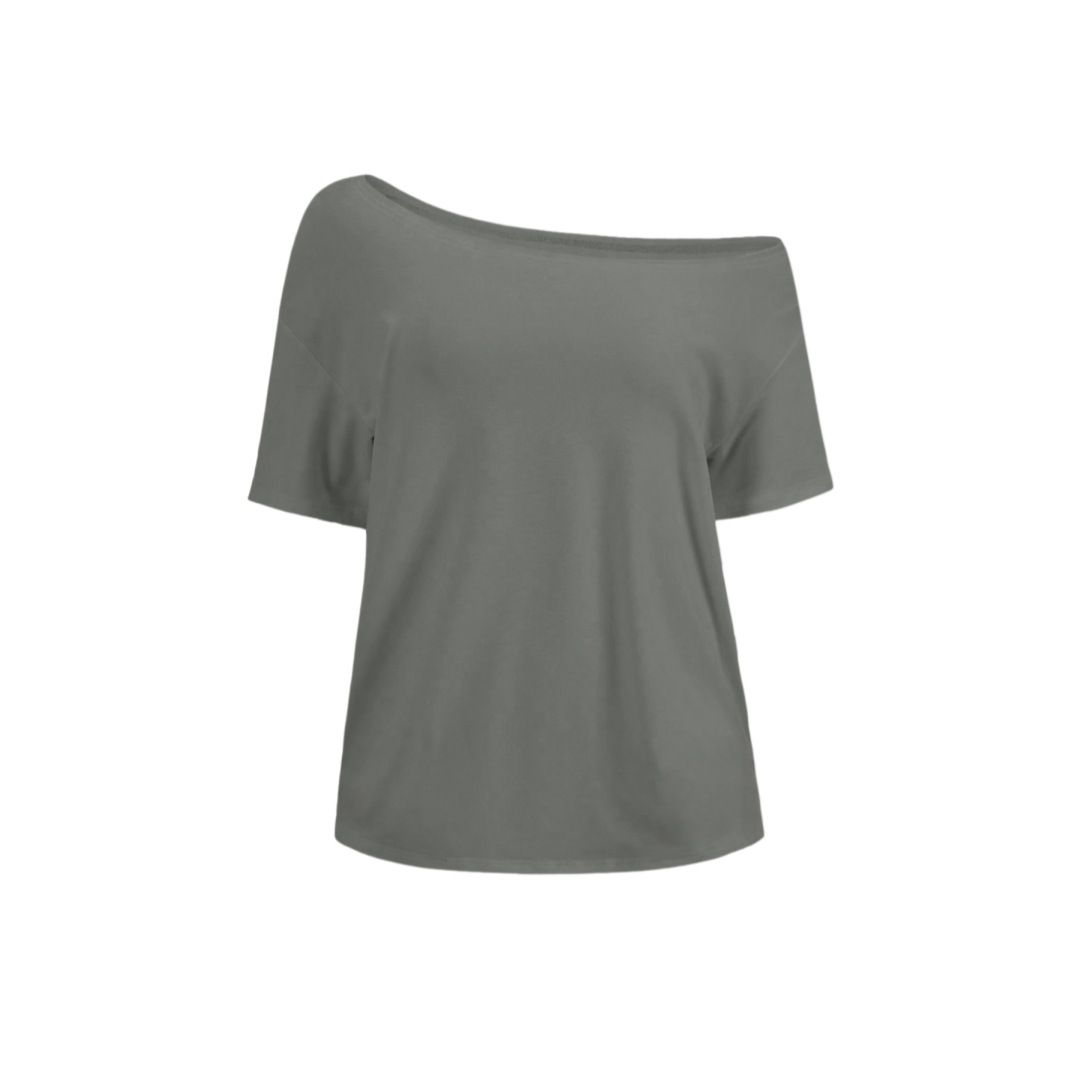 Y2k Fashion Asymmetric Off-Shoulder Tops For Women, Loose Fit Slouchy Short Sleeve Tops, Soft Brushed Milk Silk Blend, Casual Daily Wear T-Shirt_ecoleips.com