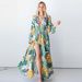 Women's Clothing New Long Sleeve V-Neck Sexy Printed Bohemian Beach Long Dress_ecoleips.com