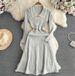 Elegant A-Line Knit Dress With Bow Collar – Chic Contrast Color Long Sleeve Dress For Women | Slimming Office & Party Wear_ecoleips.com