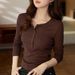 2025 #Craftsmanship Selection # Waist Fold Maillard Chic Bag Cloth Button Long Sleeve T-Shirt For Women's Temperament Pure_ecoleips.com