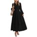Women's V Neck Long Sleeve Dress Gathered Waist Layered Full Skirt Bestselling_ecoleips.com
