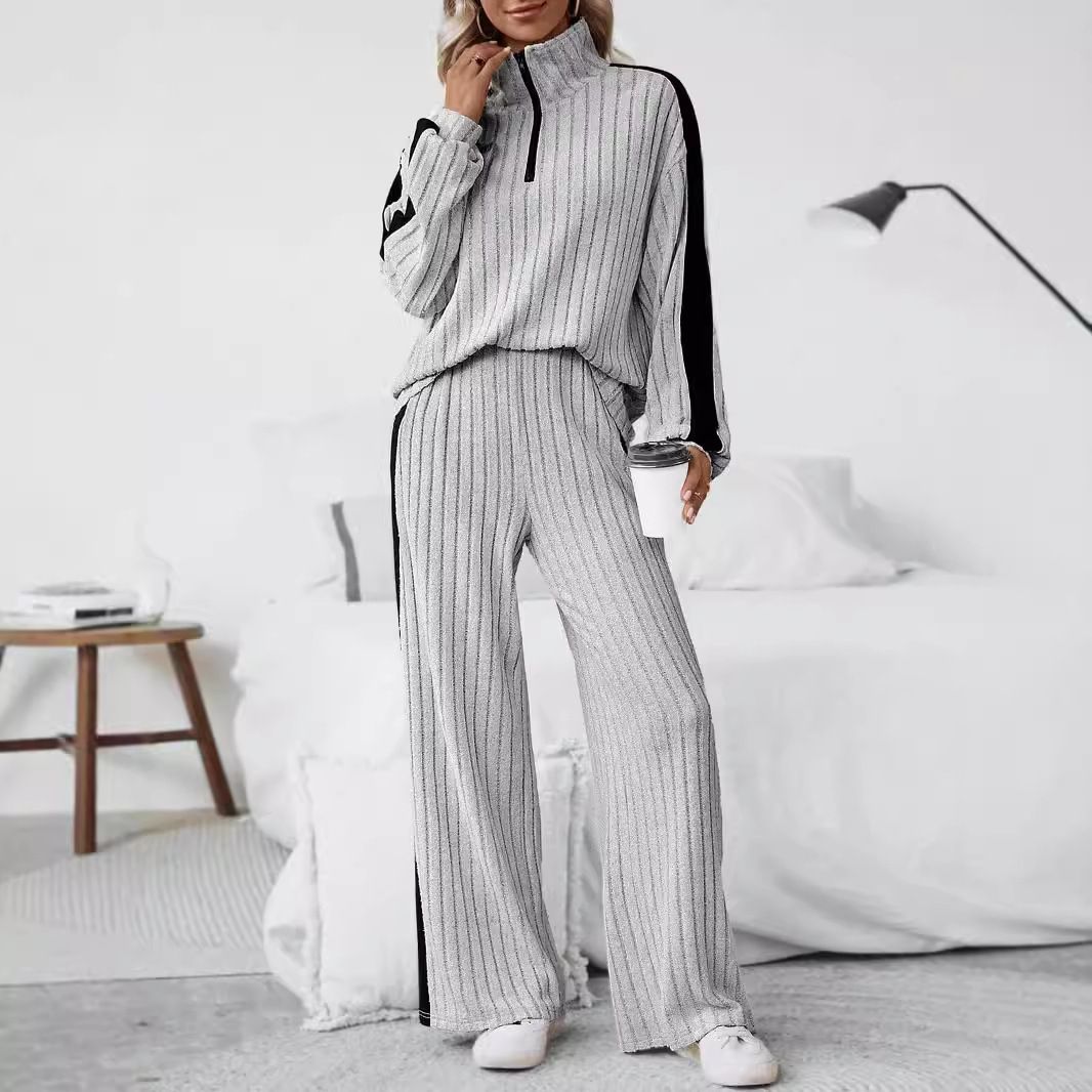 Women's Clothing Large Size Casual Suits For Women Autumn New High End Design Sweater Wide Leg Pants Two Piece Suit_ecoleips.com