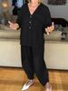 Women's Autumn Fashion V-Neck Top And High-Waisted Pants Set Long Sleeve Casual Two-Piece Solid Color_ecoleips.com