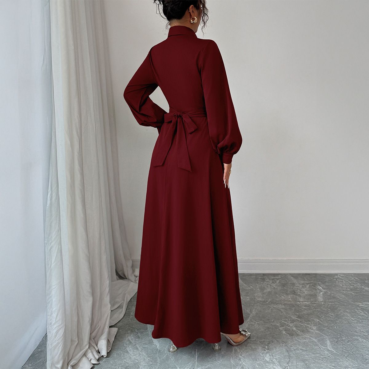 Diyun European And American Simple Elegant High-end Long-sleeved Long Dress Women's Clothing 2025 Autumn/Winter_ecoleips.com