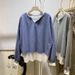 Real Shot Of European American Color-blocked Faux Two-piece Long-sleeve Sweatshirt For Women, Spring And Autumn Thin_ecoleips.com