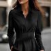 Women's Shawl Collar Long Sleeve Top Plain Color Regular Fit American Style Clothing_ecoleips.com
