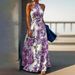Women's Clothing Ins Holiday Style Halter Neck Dress Female Summer Printed High Waist Slim Sleeveless Beach Dress_ecoleips.com
