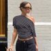 American Retro Striped Off-Shoulder T-Shirt Slimming Waist Women's Fashion Top European Style Regular Fit_ecoleips.com