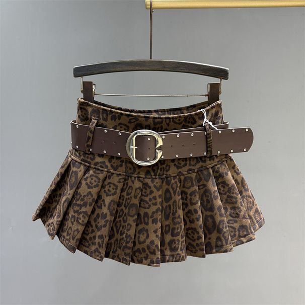 Retro Leopard Print Suede Mini Skirt for Women High-End Slimming A-Line Style Spring/Summer 2026 New Fashion Youthful Design_ecoleips.com