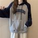 real-shot Hooded Sweatshirt For Women, Spring And Autumn, Thin, Loose, Korean Style, Color-blocking, Raglan_ecoleips.com