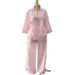 Women's Summer Lounge Set - Pink Striped Notch Collar Shirt With Wide Leg Trousers_ecoleips.com