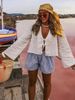 Cross-Border European And American Women's Fashion INS Internet Celebrity Hot-Selling Deep V Flared Sleeve Tie Top -_ecoleips.com