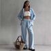 Women's Solid Color Cardigan And Wide Leg Trousers Set Casual Outerwear With Pockets_ecoleips.com
