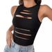 Patterned Hollow-out Ripped Tank Tight-fitting Inner Wear, Cropped Top, Summer Sleeveless Vest_ecoleips.com