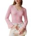 Elegant Slim-Fit Knit Top – Embellished Bell Sleeve Pullover With Beaded Detailing (Ivory, Blush Pink, One Size)_ecoleips.com