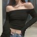 Sexy Off Shoulder Mesh Top, 2025 Autumn New Item, Sweet One Necked Pleated Trumpet Long Sleeved T-shirt For Women_ecoleips.com