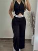 Women's Clothing Hot Girl Outerwear Vest Contrast Color High Waist Wide Leg Trousers Casual Suit_ecoleips.com