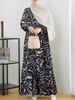 Muslim Women's Clothing Middle Eastern Fashion Robe Spring And Autumn Long Sleeve Geometric Print Ruffle Dress_ecoleips.com