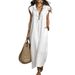 Women's Clothing Summer Casual Long Dress For Women V Neck Ruffled Solid Color Loose Fit With Pockets New European American Style_ecoleips.com