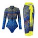 Women's European American Style Swimsuit UPF35 Long Sleeve Quick Dry Sun Protection Sports Swimwear with Beach Skirt_ecoleips.com