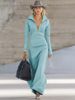 Women's Zipper Polo Collar Autumn-Winter Slim-Fit Long Dress, Casual Long-Sleeved Dress_ecoleips.com