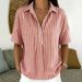 Summer Striped Shirt For Women Casual Fashion Short Sleeve With Collar_ecoleips.com