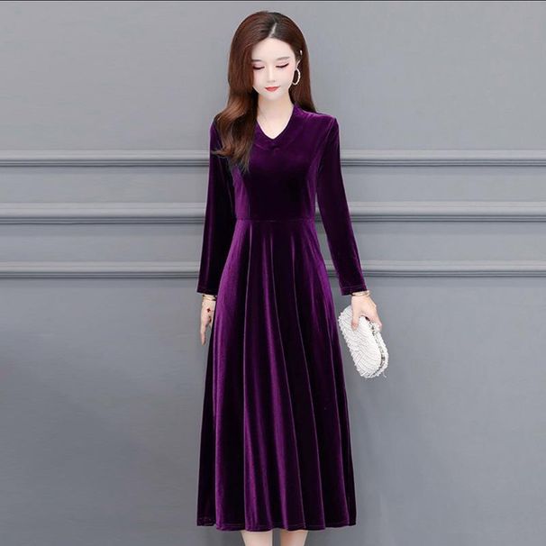 Cross-border High-end Velvet Stylish Autumn And Winter For Mothers, Cheongsam-style, Tummy-concealing, Elegant,_ecoleips.com