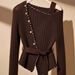 Women's Asymmetrical Off-Shoulder Sweater – Chic Ribbed Knit Top With Waist Definition (Long Sleeve, Polyester Blend, S-XL, Coffee Brown)_ecoleips.com