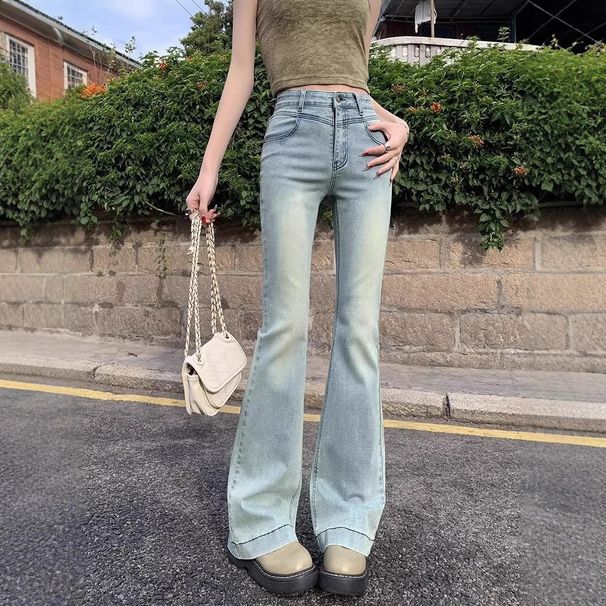 Retro Hong Kong Style Stretch Flared Jeans For Women 2025 New Model Petite High-Waisted Slim Fit Versatile Plus Size_ecoleips.com