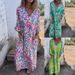 Women's Clothing Spring And Summer Printed Long Skirt Loose Casual V Neck Dress_ecoleips.com