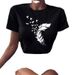 New Spring-Summer Feather Pattern Simple Print Cute Plus Size Women's Short Sleeve T-Shirt_ecoleips.com