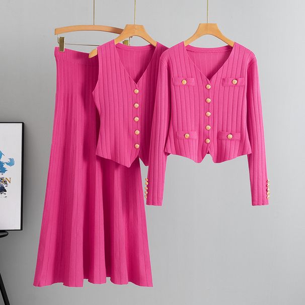 Women’s Clothing slim fit skirt sweater three piece suit for women spring and autumn new vest knitted cardigan suit_ecoleips.com