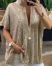 Women's Glitter V-Neck Blouse – Oversized Short-Sleeve Top With Sparkle Details, Elegant & Chic_ecoleips.com