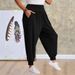 Women's Classic Black Harem Pants Elastic Waistband Side Pockets Soft Milk Silk Feel Comfortable Casual Wide Leg Trousers_ecoleips.com