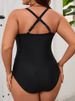 VigoJany 2026 Black Strapped Plus Size Swimwear Women Sexy Push Up Large One Piece Swimsuit Backless Beach Chubby Bathing Suit_ecoleips.com