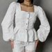K Elegant Embroidered Blouse, New Commuter Style, Square Neck, Puffy Sleeves, Women's Top, Women's. No Bags, Earrings Or Other Accessories._ecoleips.com