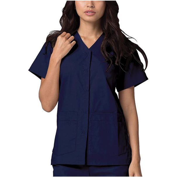 Women's Short Sleeve Nurse Uniform V Neck Solid Color Protective Clothing Nursing Uniform Top_ecoleips.com
