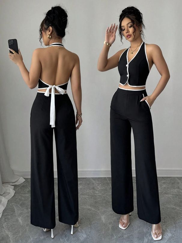 Women's Sleeveless Tracksuit Set 2 Piece Outfit Short Top with Long Pants Lightweight And Breathable Fabric_ecoleips.com