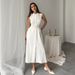 Women's Clothing Summer And Autumn New Solid Color Sleeveless Belt Pearl Buckle Slim Slit Commuter Dress_ecoleips.com