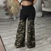Women's Clothing Urban Camo Streetwear Set - Cropped Long Sleeve Top & Distressed Denim Pants With Chain Accents (4 Sizes, Military Green)_ecoleips.com